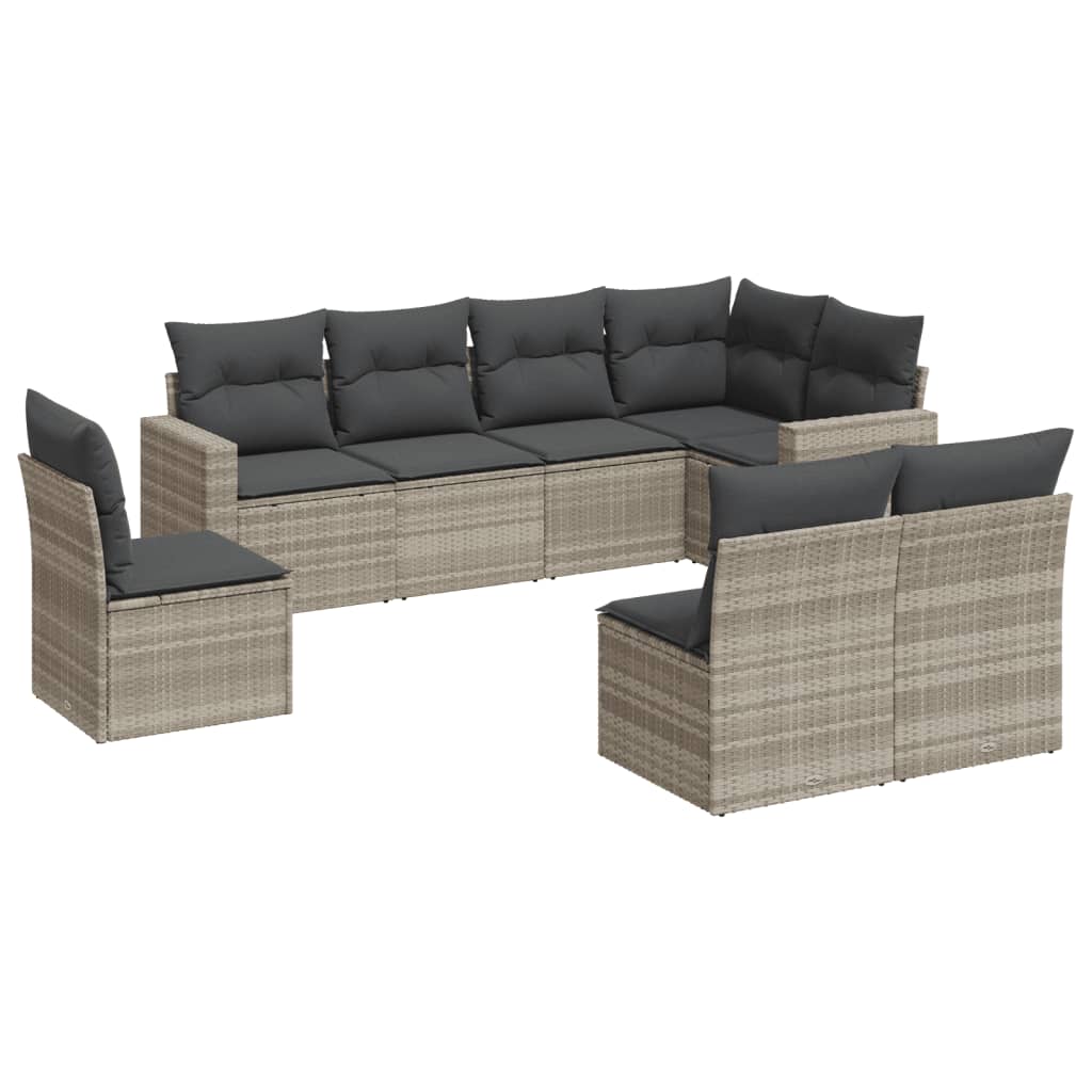 8-delige Loungeset met kussens poly rattan lichtgrijs