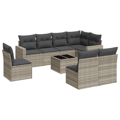 9-delige Loungeset met kussens poly rattan lichtgrijs