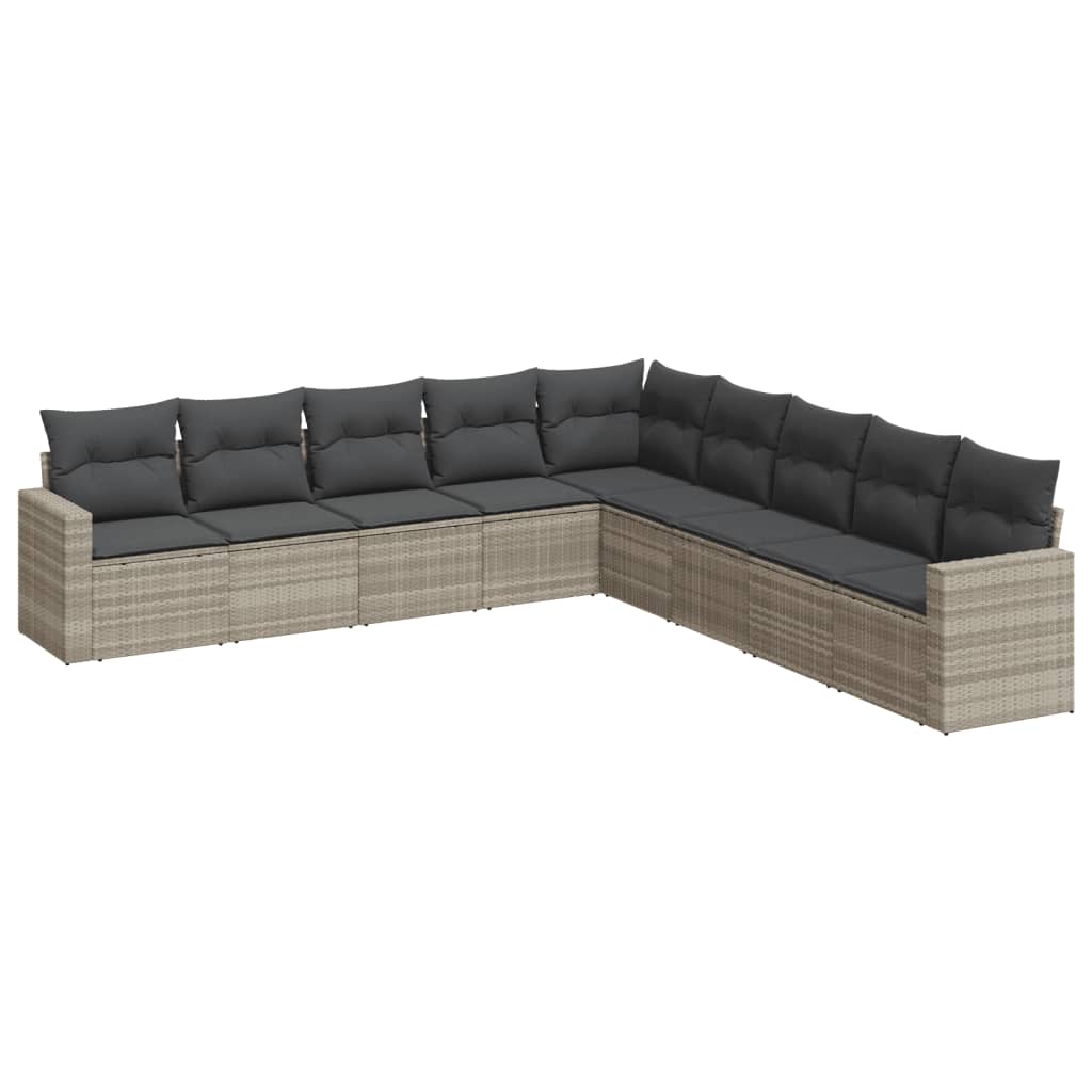 9-delige Loungeset met kussens poly rattan lichtgrijs