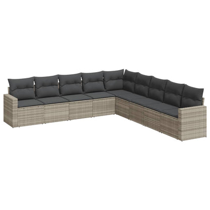 9-delige Loungeset met kussens poly rattan lichtgrijs