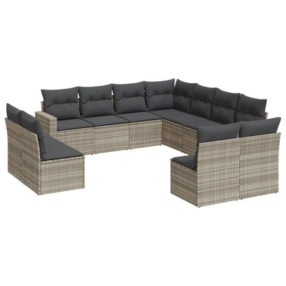11-delige Loungeset met kussens poly rattan lichtgrijs