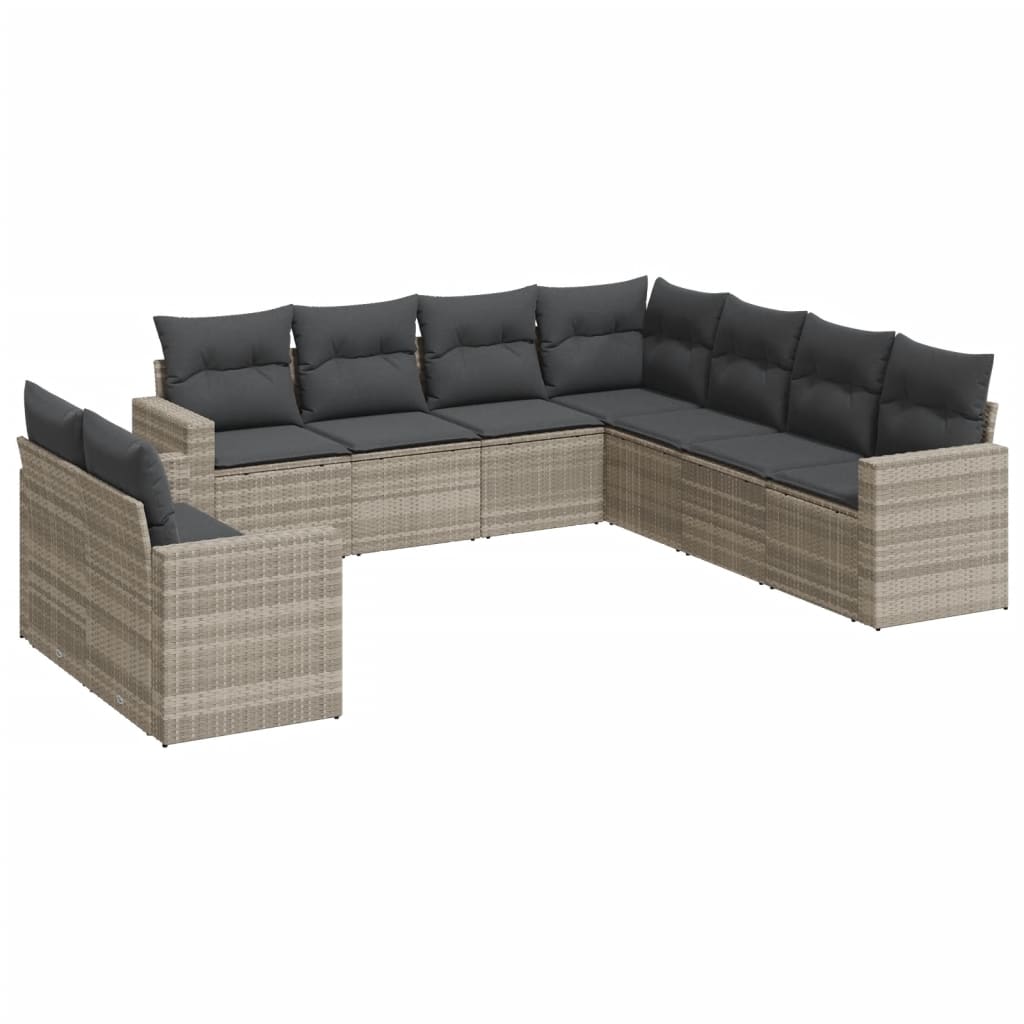 9-delige Loungeset met kussens poly rattan lichtgrijs