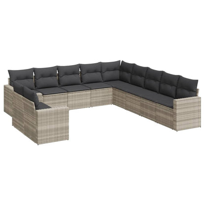 11-delige Loungeset met kussens poly rattan lichtgrijs