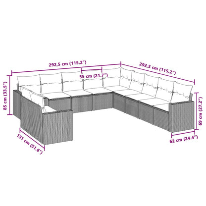 11-delige Loungeset met kussens poly rattan lichtgrijs