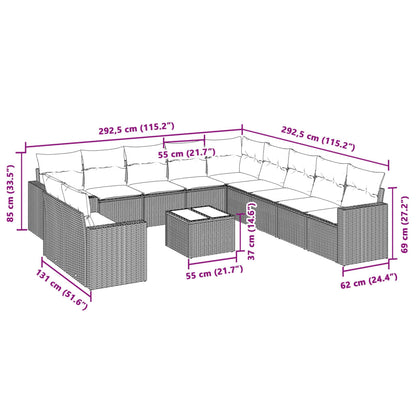 12-delige Loungeset met kussens poly rattan lichtgrijs