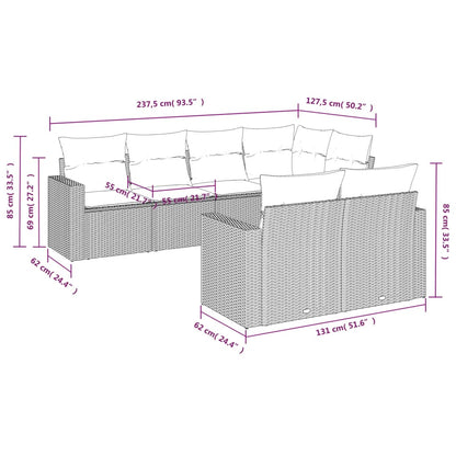 7-delige Loungeset met kussens poly rattan lichtgrijs