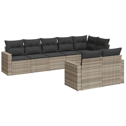 8-delige Loungeset met kussens poly rattan lichtgrijs