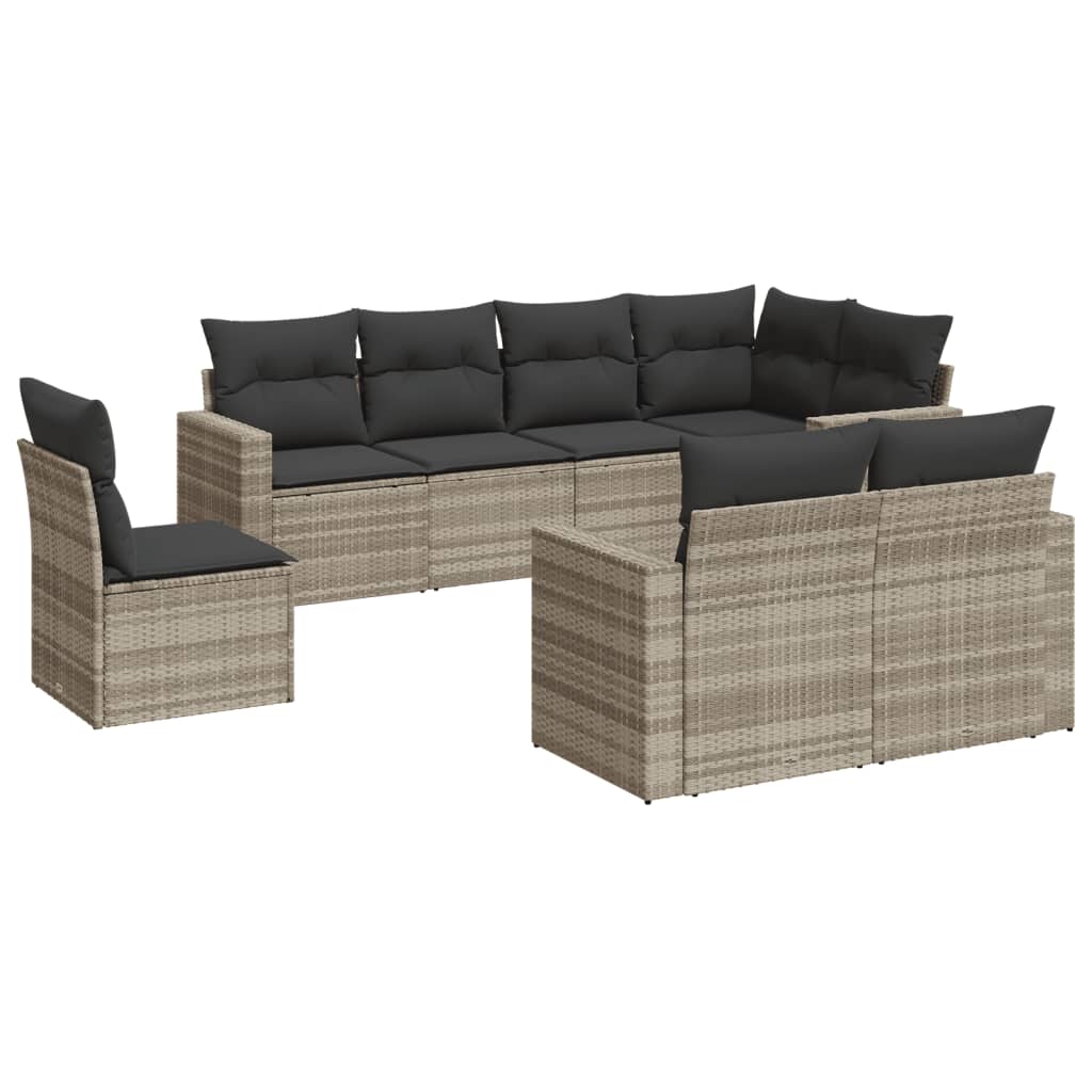 8-delige Loungeset met kussens poly rattan lichtgrijs