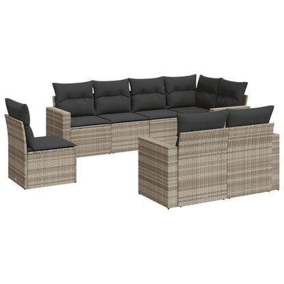 8-delige Loungeset met kussens poly rattan lichtgrijs