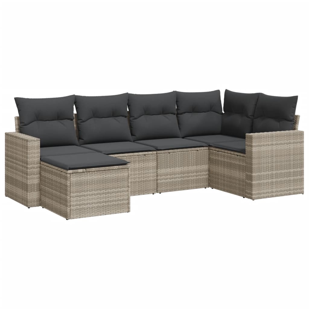 6-delige Loungeset met kussens poly rattan lichtgrijs