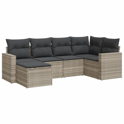 6-delige Loungeset met kussens poly rattan lichtgrijs