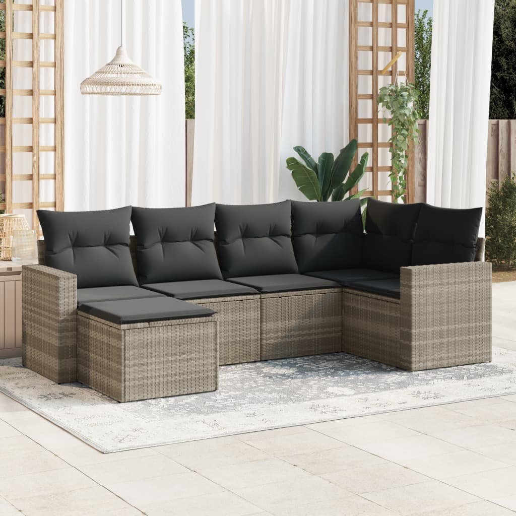6-delige Loungeset met kussens poly rattan lichtgrijs