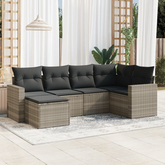 6-delige Loungeset met kussens poly rattan lichtgrijs