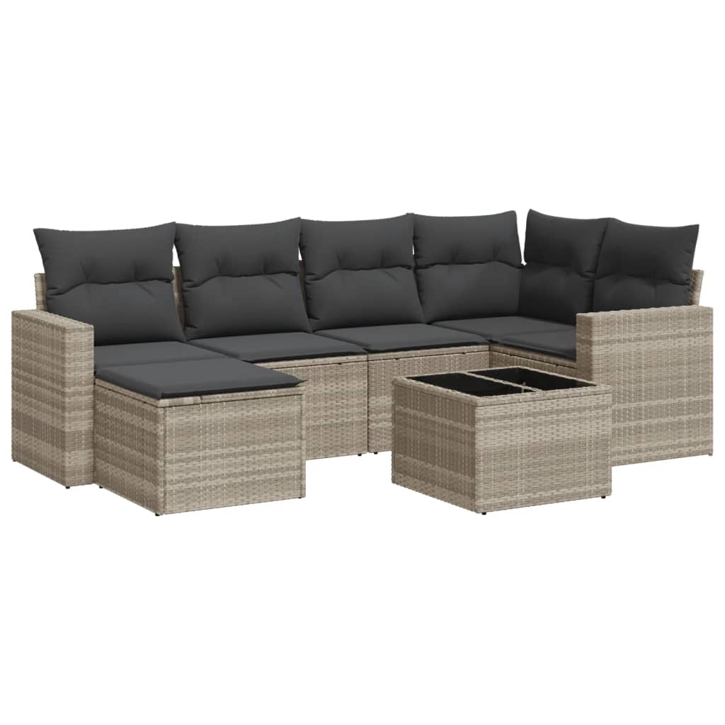 7-delige Loungeset met kussens poly rattan lichtgrijs