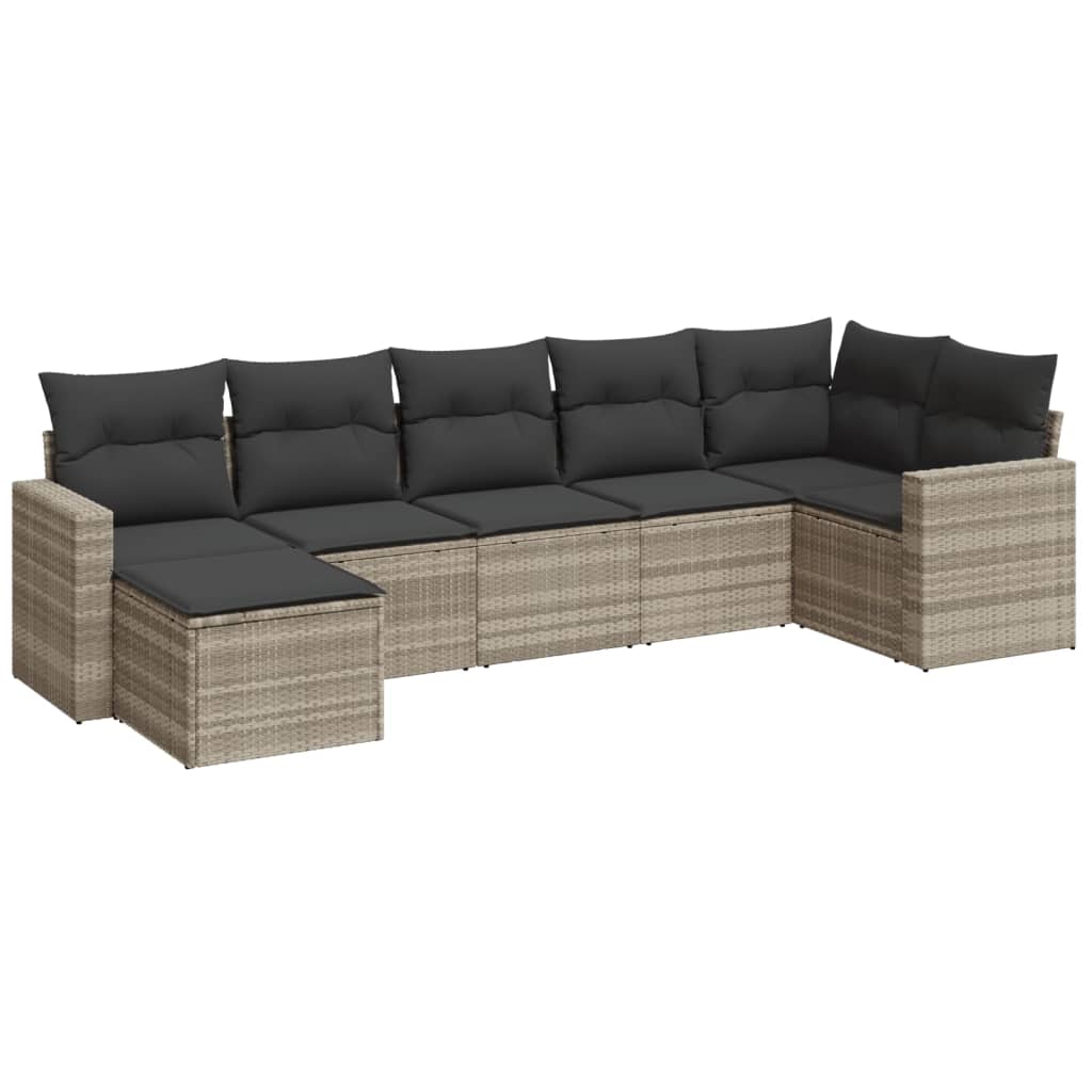 7-delige Loungeset met kussens poly rattan lichtgrijs