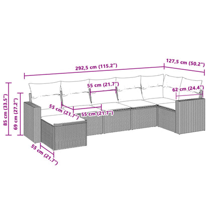 7-delige Loungeset met kussens poly rattan lichtgrijs