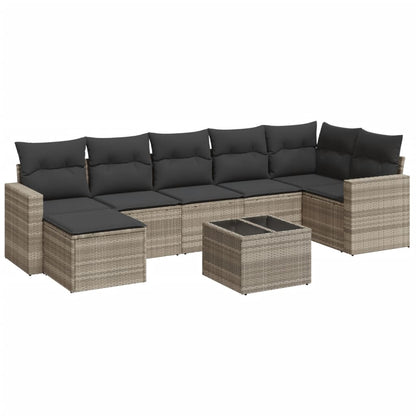 8-delige Loungeset met kussens poly rattan lichtgrijs