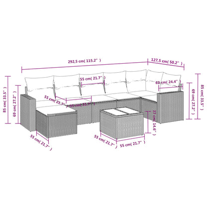 8-delige Loungeset met kussens poly rattan lichtgrijs