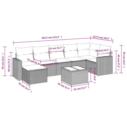 8-delige Loungeset met kussens poly rattan bruin