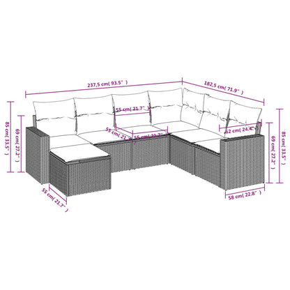 7-delige Loungeset met kussens poly rattan lichtgrijs