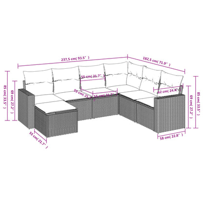 7-delige Loungeset met kussens poly rattan bruin