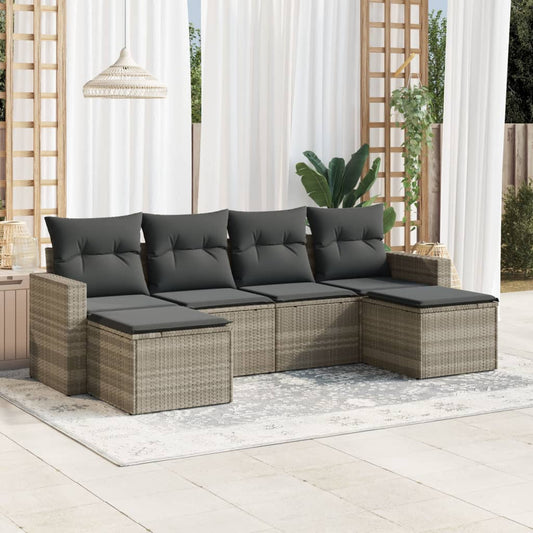 6-delige Loungeset met kussens poly rattan lichtgrijs