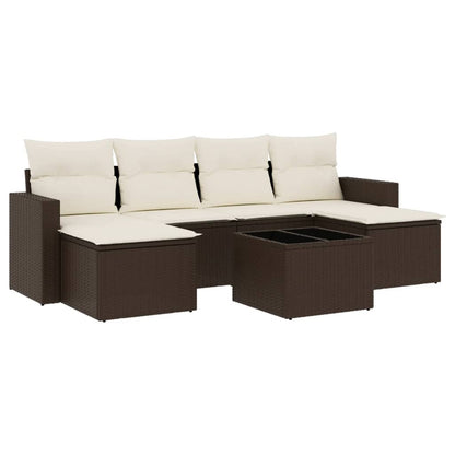 7-delige Loungeset met kussens poly rattan bruin