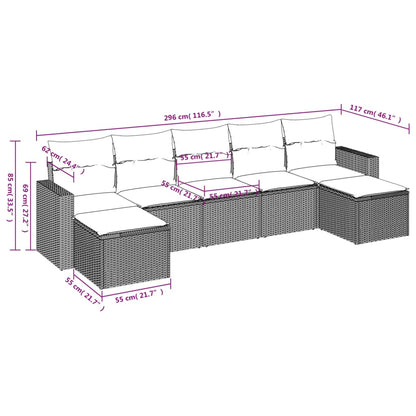 7-delige Loungeset met kussens poly rattan bruin