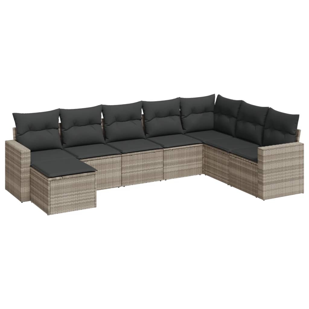 8-delige Loungeset met kussens poly rattan lichtgrijs