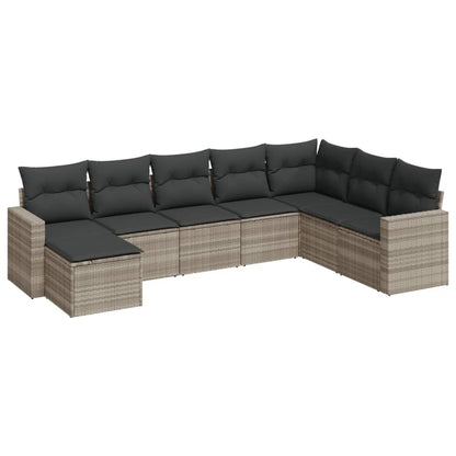 8-delige Loungeset met kussens poly rattan lichtgrijs