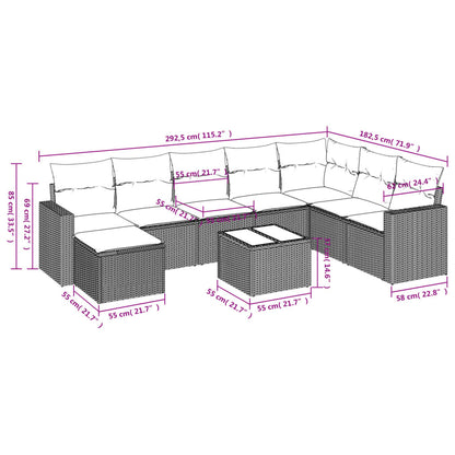 9-delige Loungeset met kussens poly rattan lichtgrijs