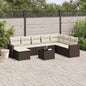 9-delige Loungeset met kussens poly rattan bruin