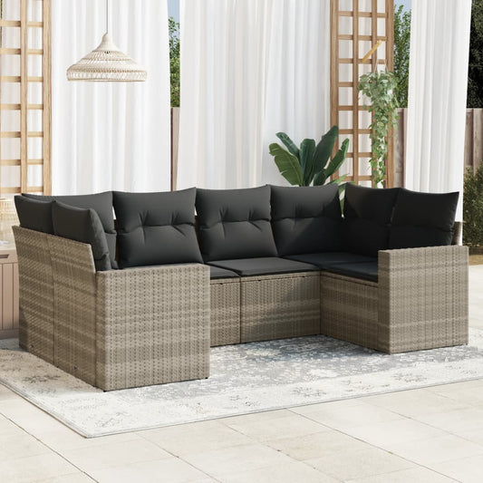 6-delige Loungeset met kussens poly rattan lichtgrijs