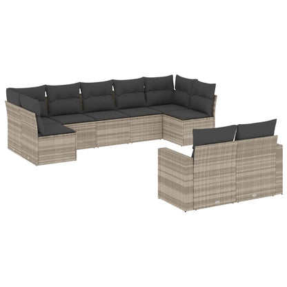 9-delige Loungeset met kussens poly rattan lichtgrijs
