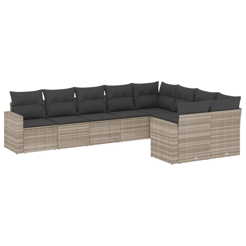 9-delige Loungeset met kussens poly rattan lichtgrijs