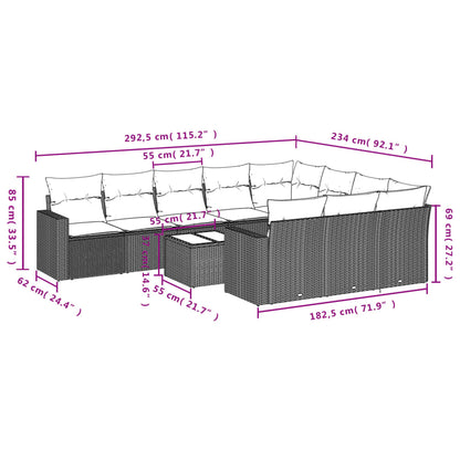 11-delige Loungeset met kussens poly rattan bruin
