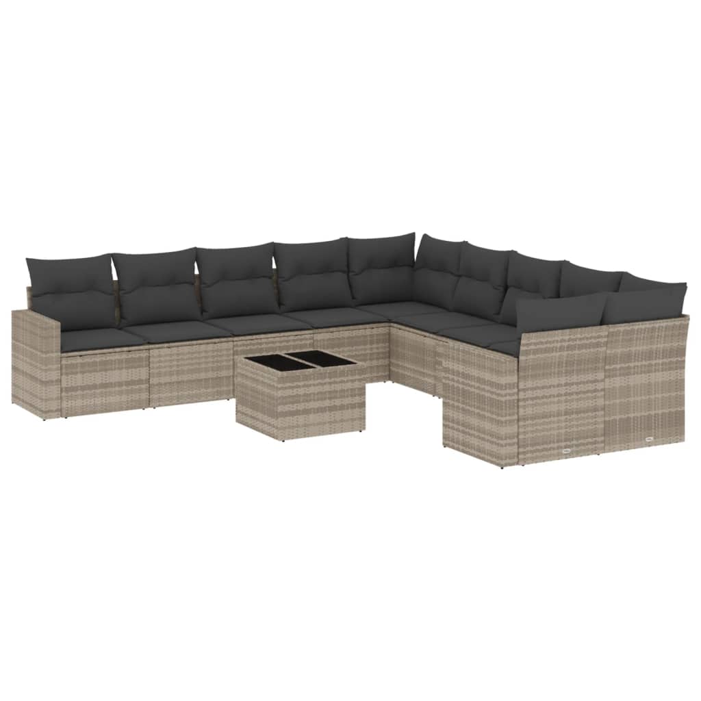 11-delige Loungeset met kussens poly rattan lichtgrijs