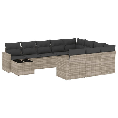 11-delige Loungeset met kussens poly rattan lichtgrijs