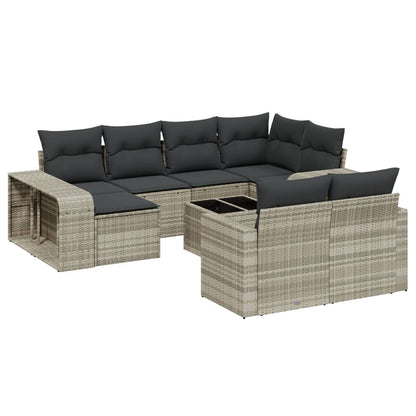 11-delige Loungeset met kussens poly rattan lichtgrijs