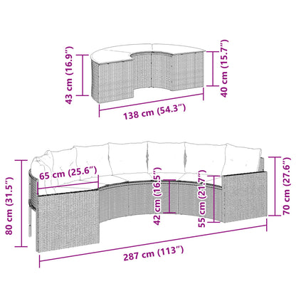 2-delige Loungeset halfrond poly rattan grijs