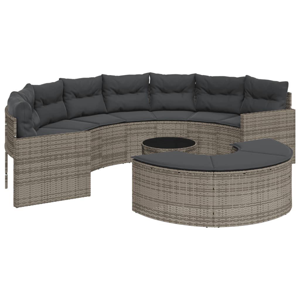 3-delige Loungeset halfrond poly rattan grijs