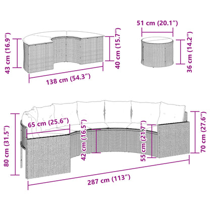 3-delige Loungeset halfrond poly rattan grijs
