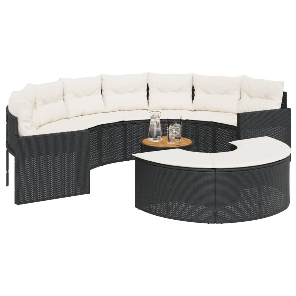 3-delige Loungeset halfrond poly rattan zwart