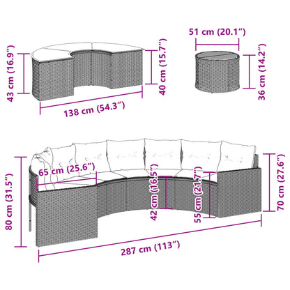 3-delige Loungeset halfrond poly rattan zwart