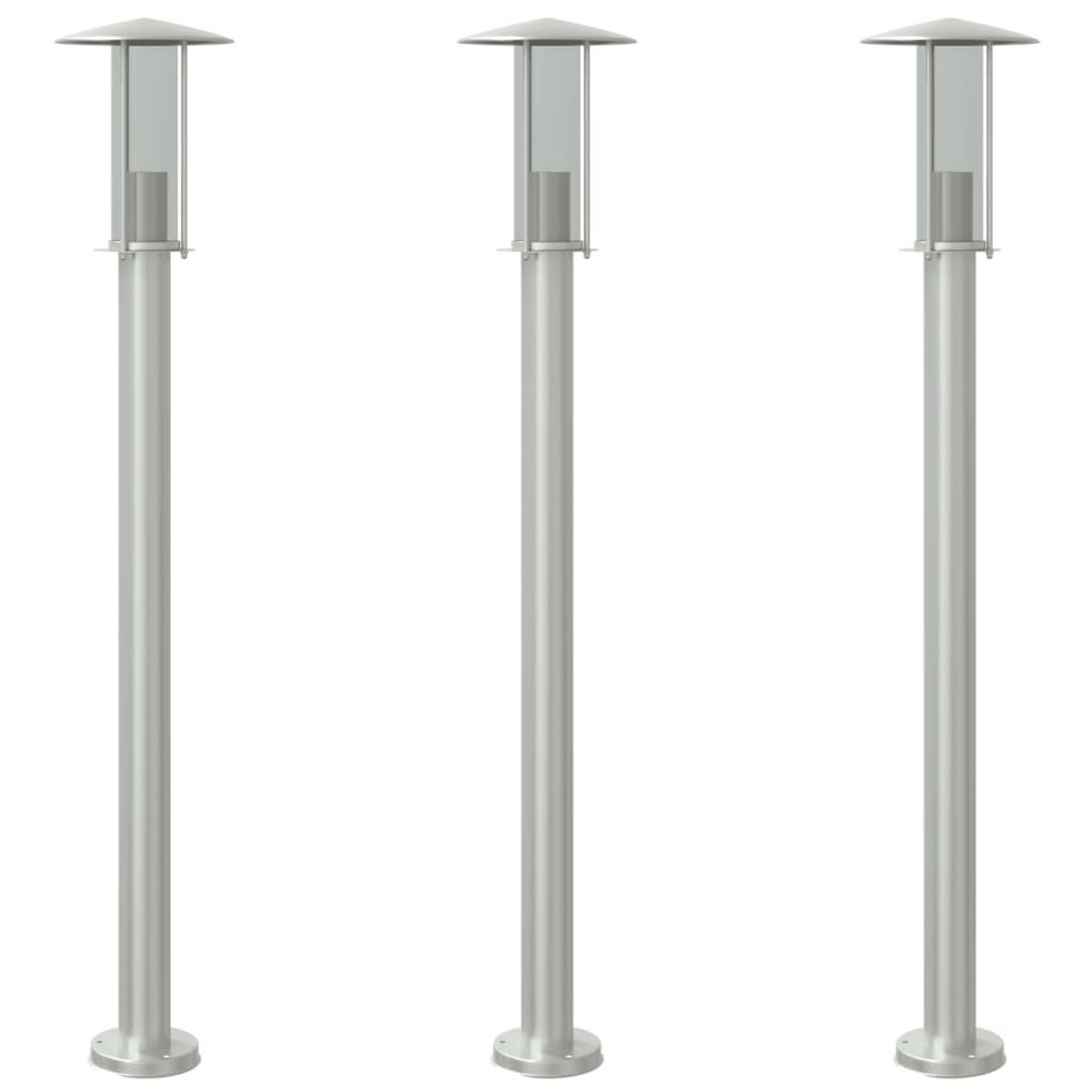 Vloerlamp voor buiten 3 st 100 cm roestvrij staal zilverkleurig