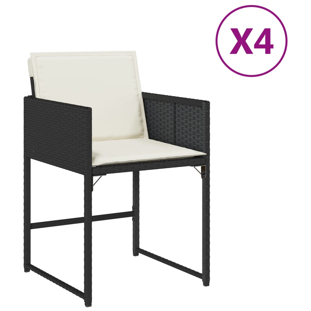 Tuinstoelen 4 st met kussens poly rattan zwart