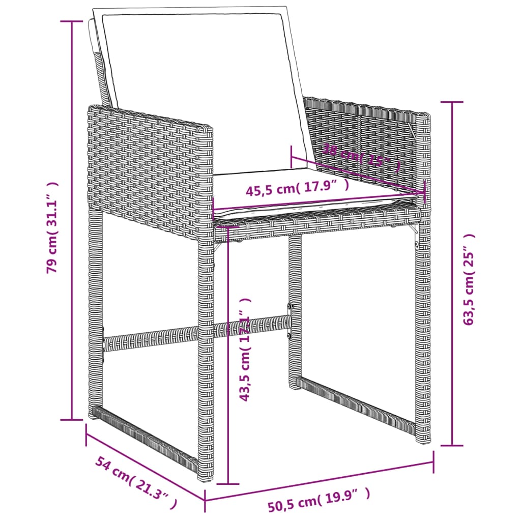 Tuinstoelen 4 st met kussens poly rattan lichtgrijs