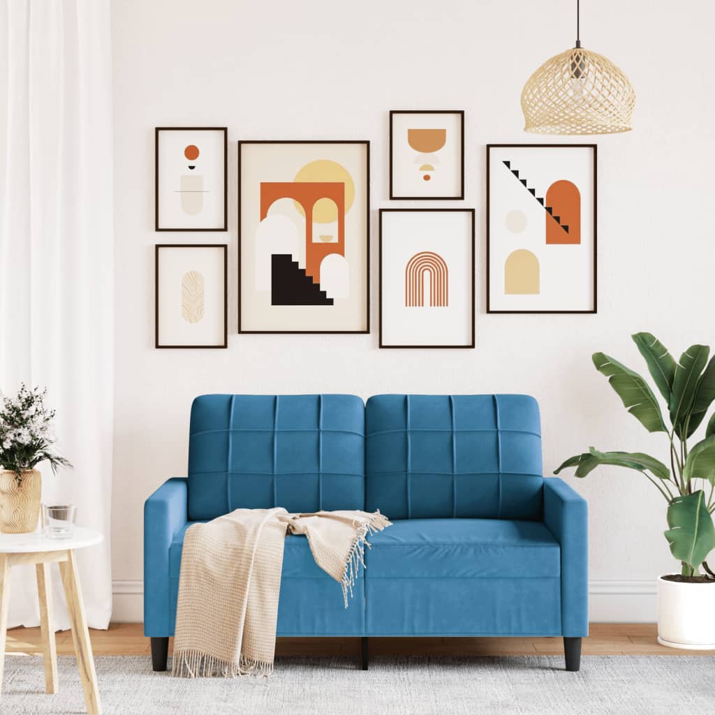 Tweezitsbank 120 cm fluweel blauw