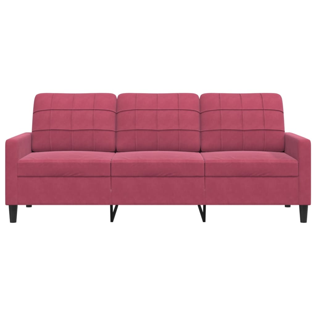 Driezitsbank 180 cm fluweel wijnrood