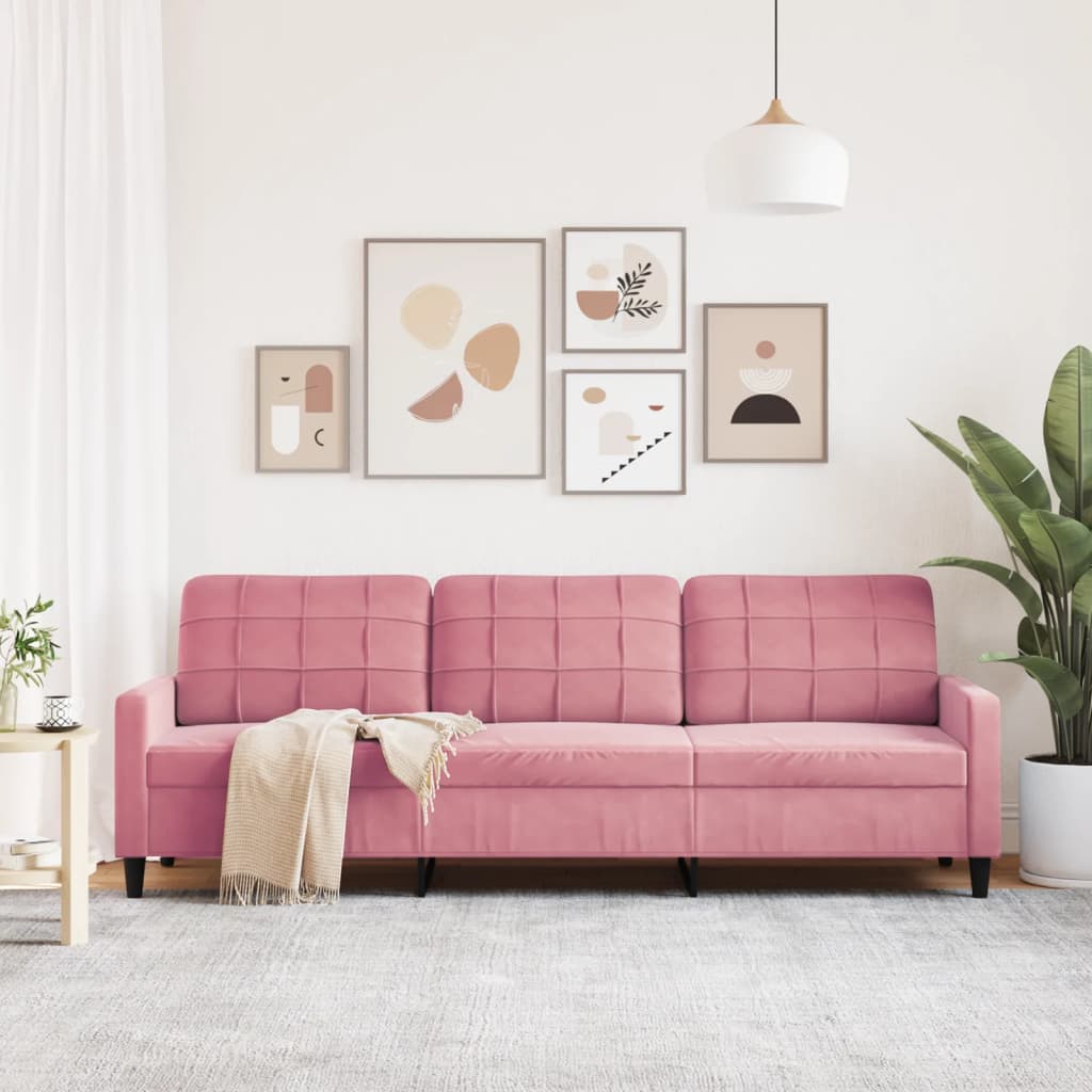 Driezitsbank 210 cm fluweel roze